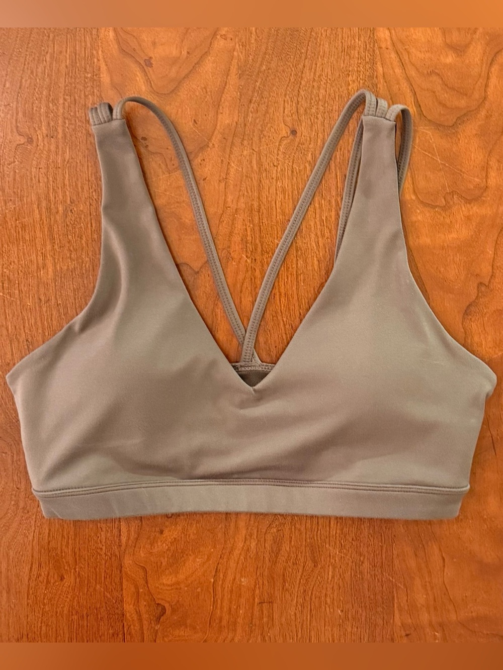 Zella Taupe V-Neck Strappy Sports Bra Size Small